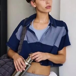 FP Movement by Free People Navy and Light Blue Jersey Top